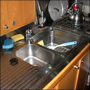 Counter with drying rack in sink